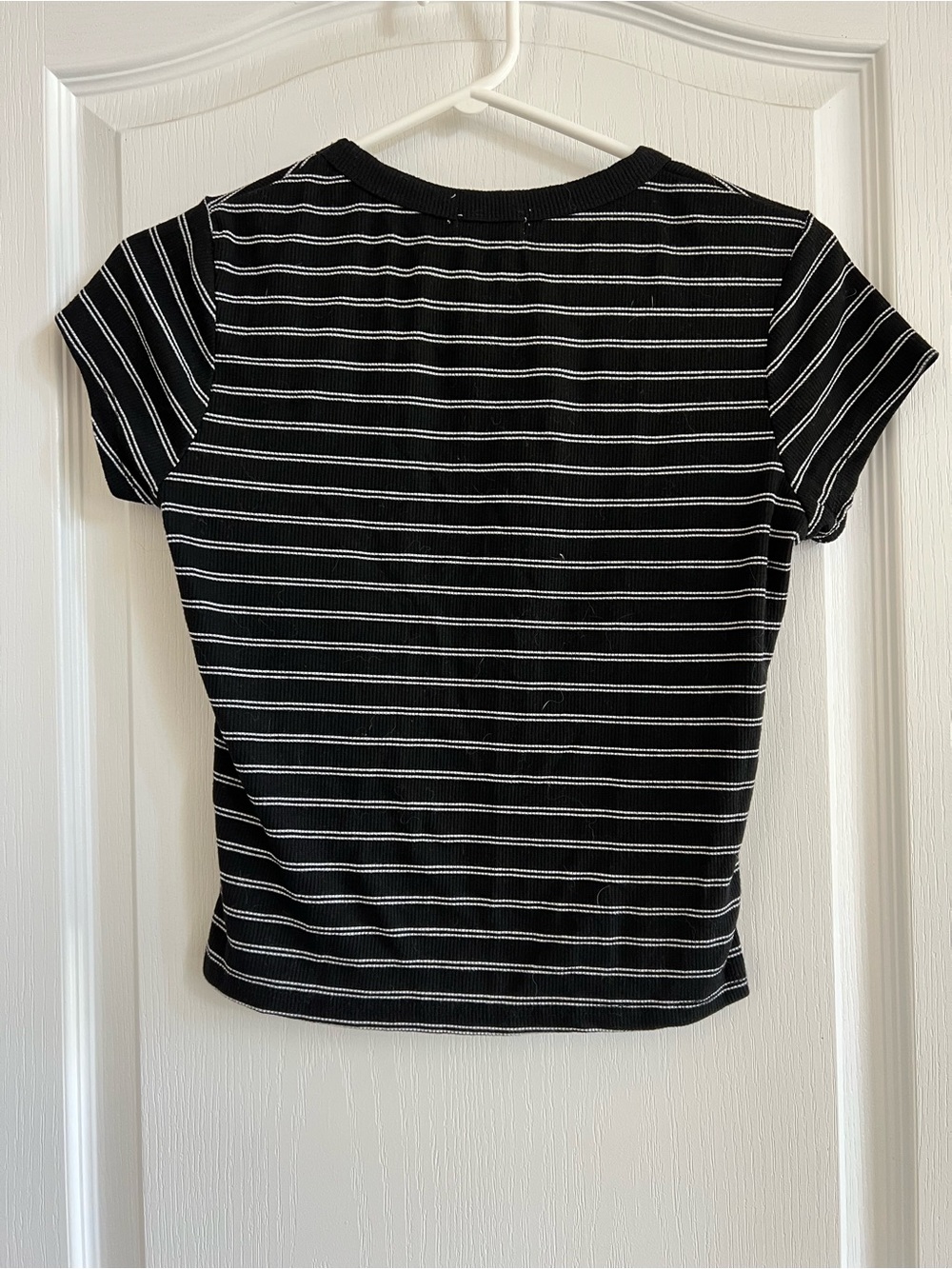 Ardene’s Black & White Striped Short Sleeve Ribbed Tee - Picture 2 of 3
